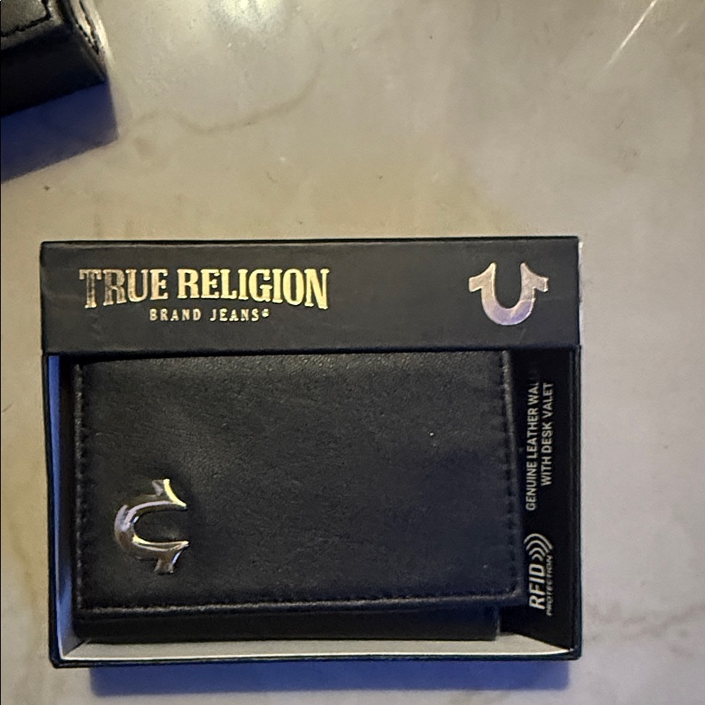 True Religion Black Leather Card Holder